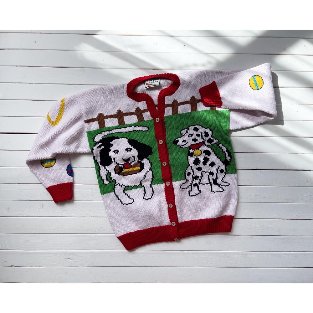 embroidered‎ cardigan sweater 90s vintage Cotton Salsa dog park novelty cardigan